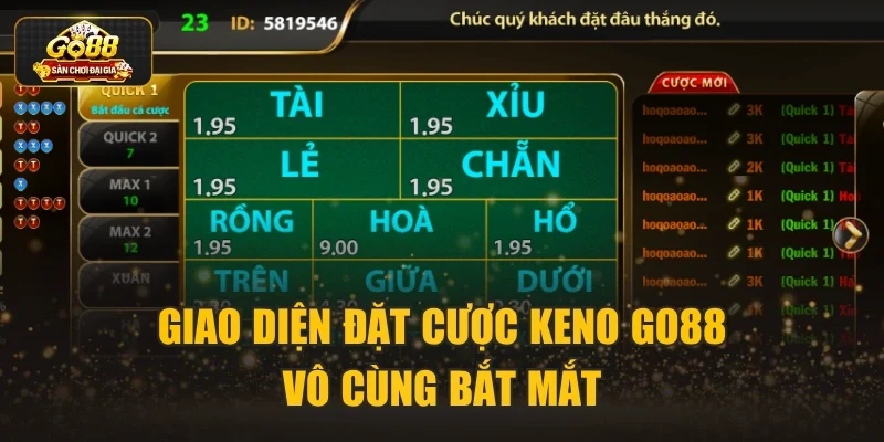 Giao diện đặt cược Keno Go88 vô cùng bắt mắt